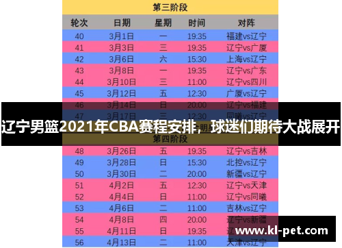 辽宁男篮2021年CBA赛程安排，球迷们期待大战展开